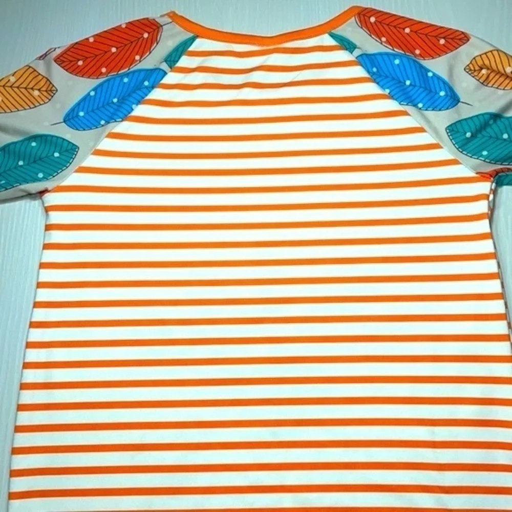 Penelope Plumm Turkey Fall Leaf Thanksgiving Stripe Bell Sleeve Boho Girls Dress